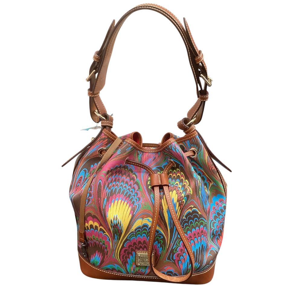 NWT Dooney&Bourke Bag Women’s 1Size Leather Bucket/ Drawstring Bag Brown &Colors